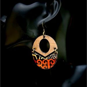 Handcrafted African print laser cut wood earrings